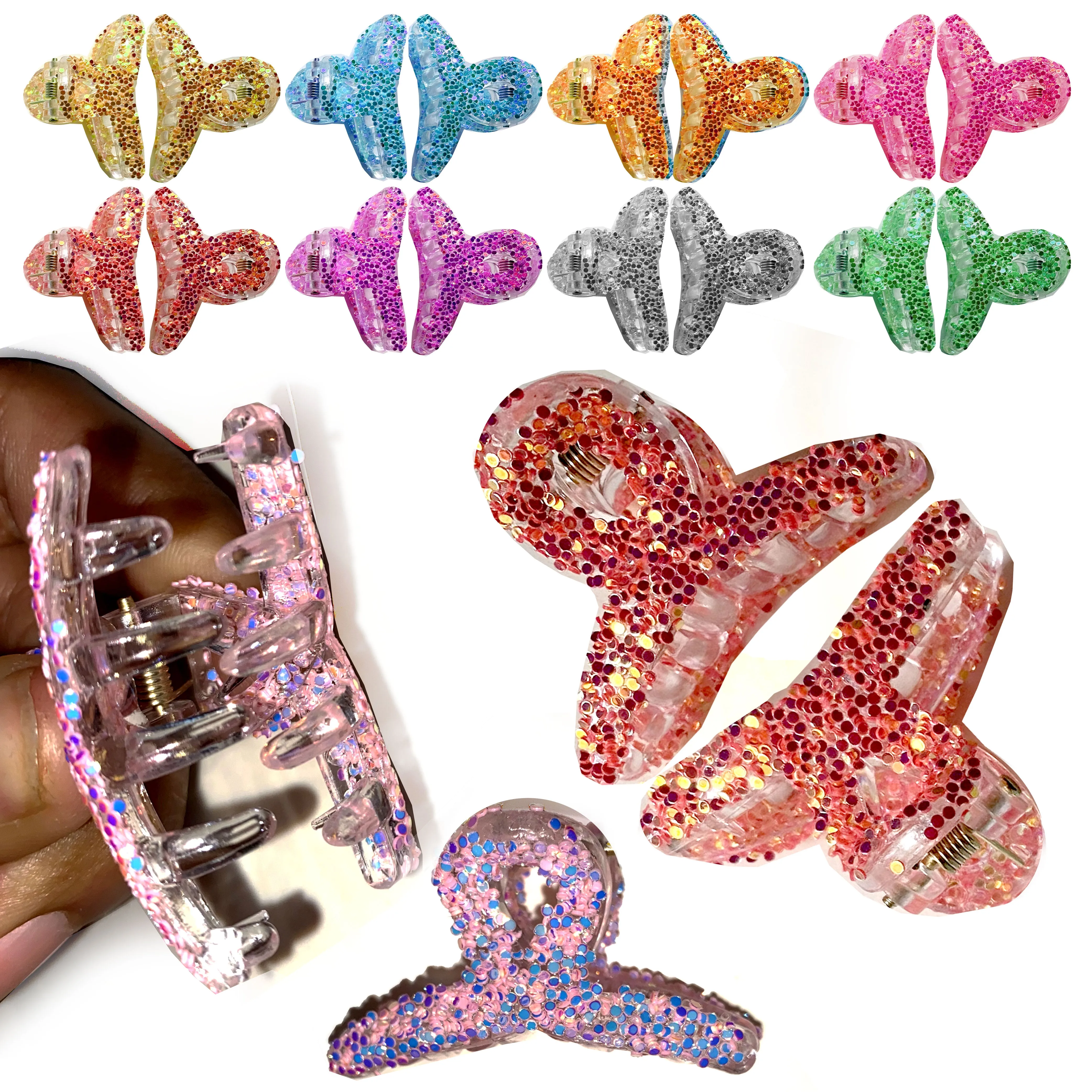 4 Pc Mini Jaw Hair Clips Claw Glitter Multi Colors Hairpin Grip Barrettes Clamps