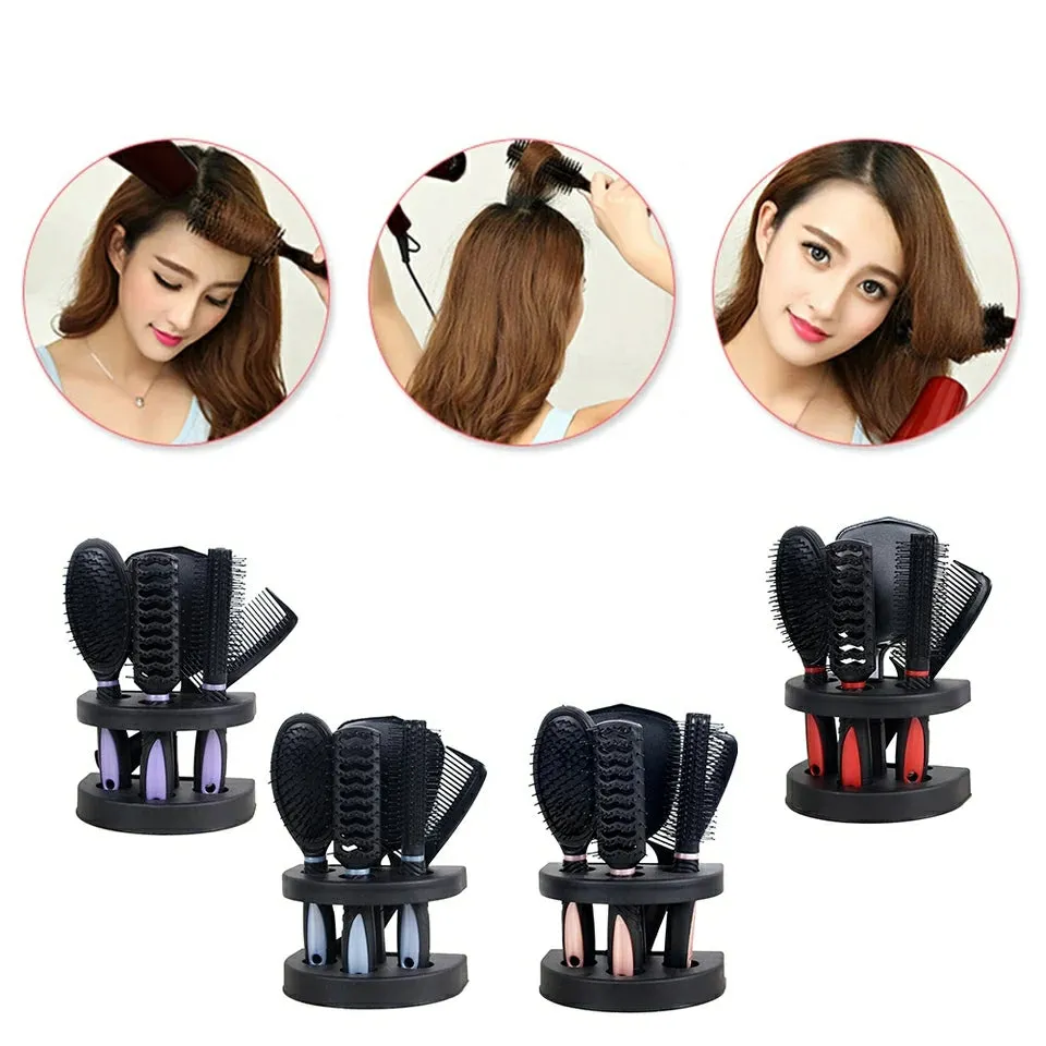 5 Pcs Salon Hair Comb Brush Mirror Set
