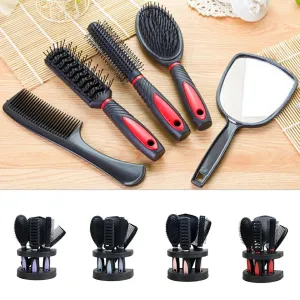 5 Pcs Salon Hair Comb Brush Mirror Set