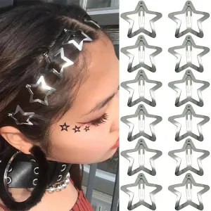 50pcs Y2k Silver Star Hair Clips for Girls Filigree Star Metal Snap Clip for Women Simple Bb Hairpins Barrettes Hair Accessories
