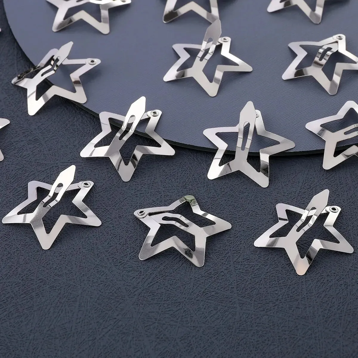 50pcs Y2k Silver Star Hair Clips for Girls Filigree Star Metal Snap Clip for Women Simple Bb Hairpins Barrettes Hair Accessories