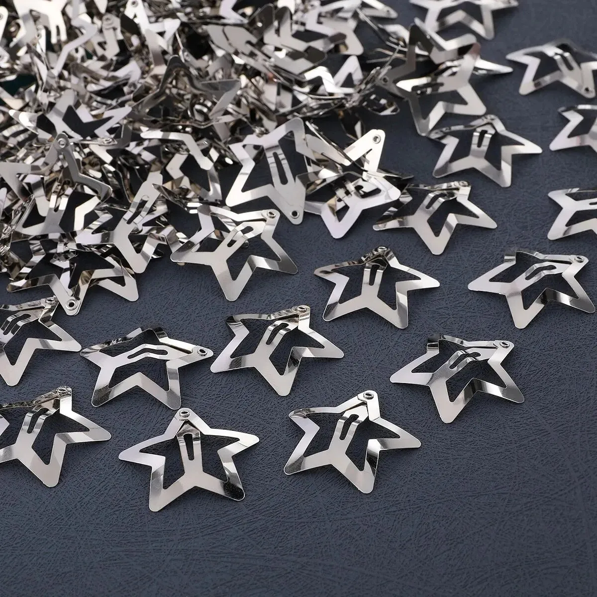 50pcs Y2k Silver Star Hair Clips for Girls Filigree Star Metal Snap Clip for Women Simple Bb Hairpins Barrettes Hair Accessories