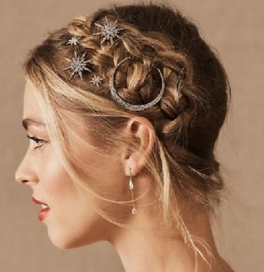 Barrettes lune, flocon de neige toil bohme, romantique.
