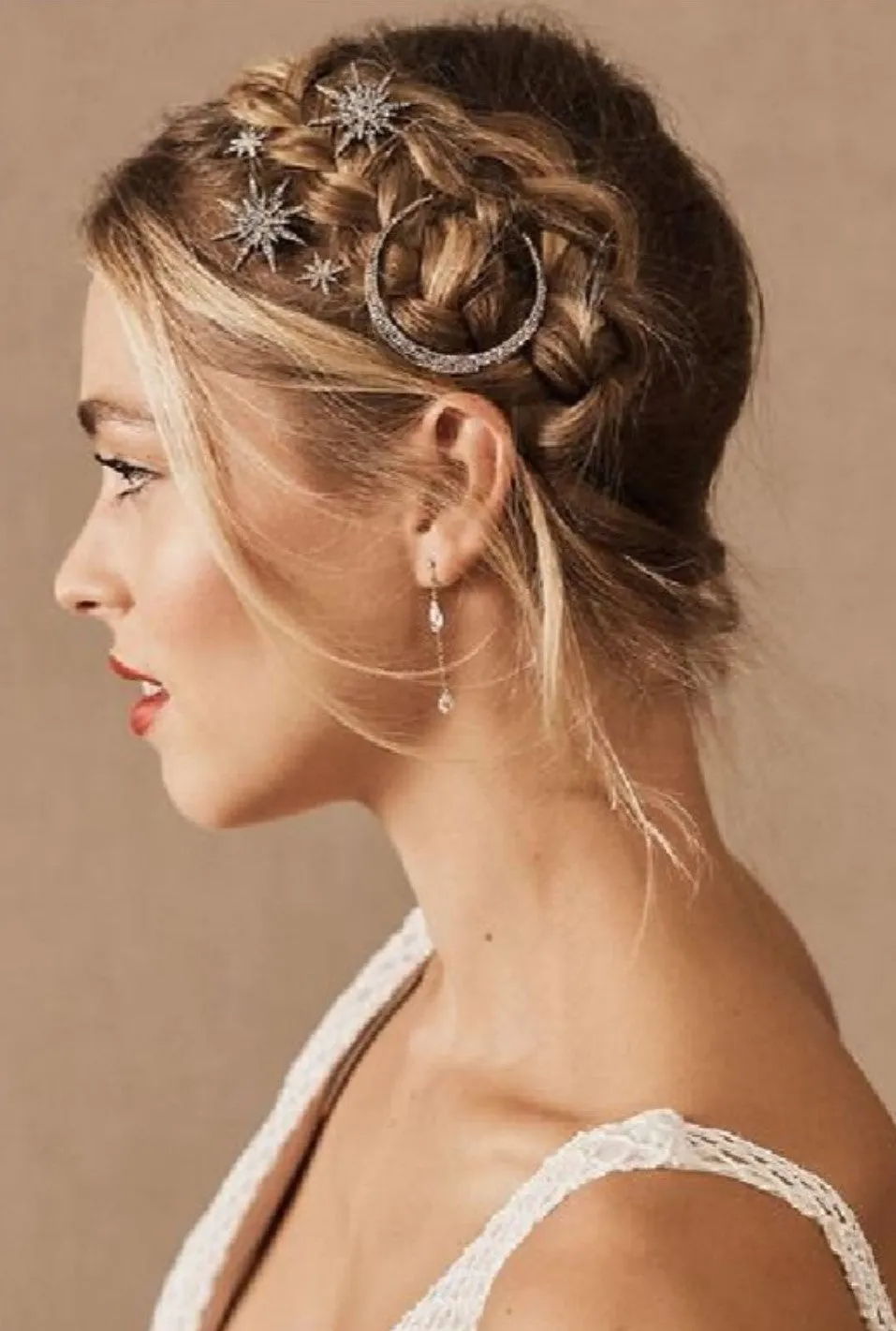 Barrettes lune, flocon de neige toil bohme, romantique.