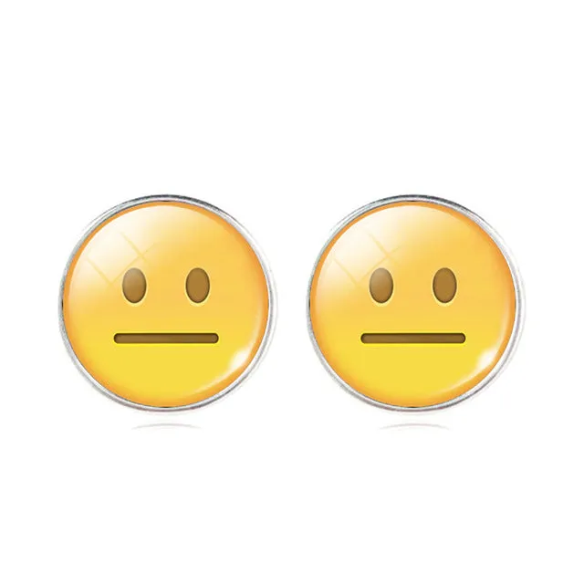 LIEBE ENGEL Vintage Silver Color Emoji Jewelry Women Accessories Fashion Emoticons Glass Cabochon Stud Earrings Fine Jewelry