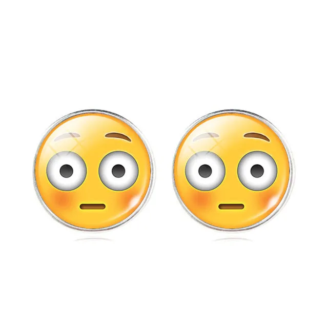 LIEBE ENGEL Vintage Silver Color Emoji Jewelry Women Accessories Fashion Emoticons Glass Cabochon Stud Earrings Fine Jewelry