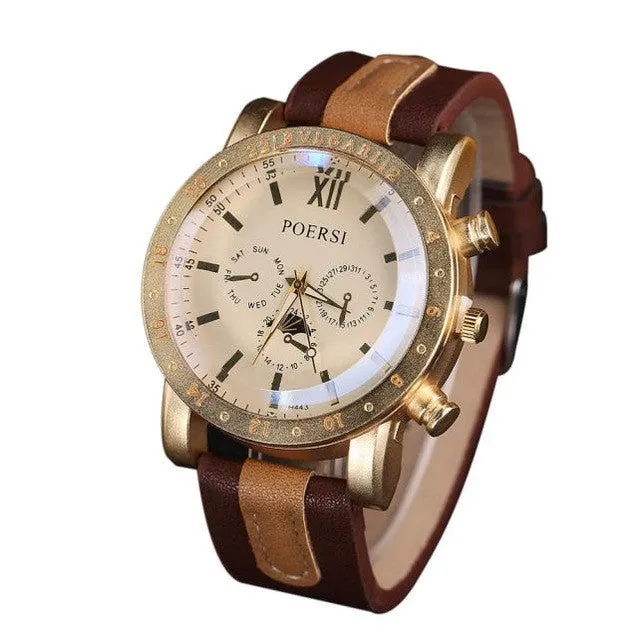 Luxury Dress Clock Men's Watches Analog Saat Quartz Faux Leather Sport Wrist Watch Relogio Masculino Large Discount