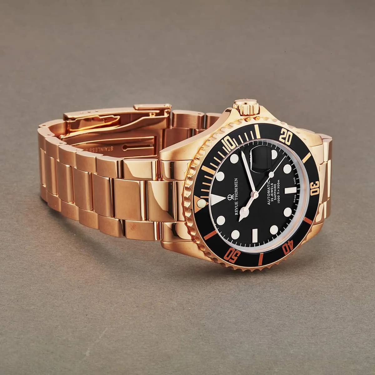 Revue Thommen Men's 17571.2167 'Diver' Black Dial Rose Goldtone Stainless Steel Automatic Swiss Made Watch