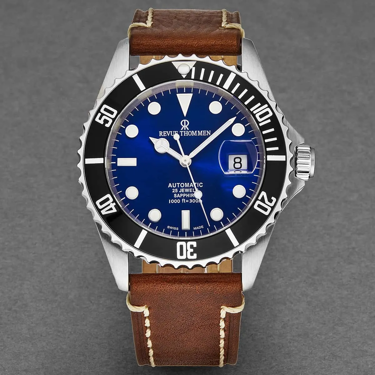 Revue Thommen Men's 17571.2523 'Diver' Blue Dial Brown Leather Strap Swiss Automatic Watch