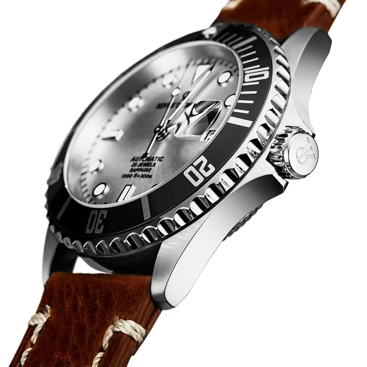 Revue Thommen's Men's 17571.2527 'Diver' Silver Dial Light Brown Leather Strap Swiss Automatic Watch