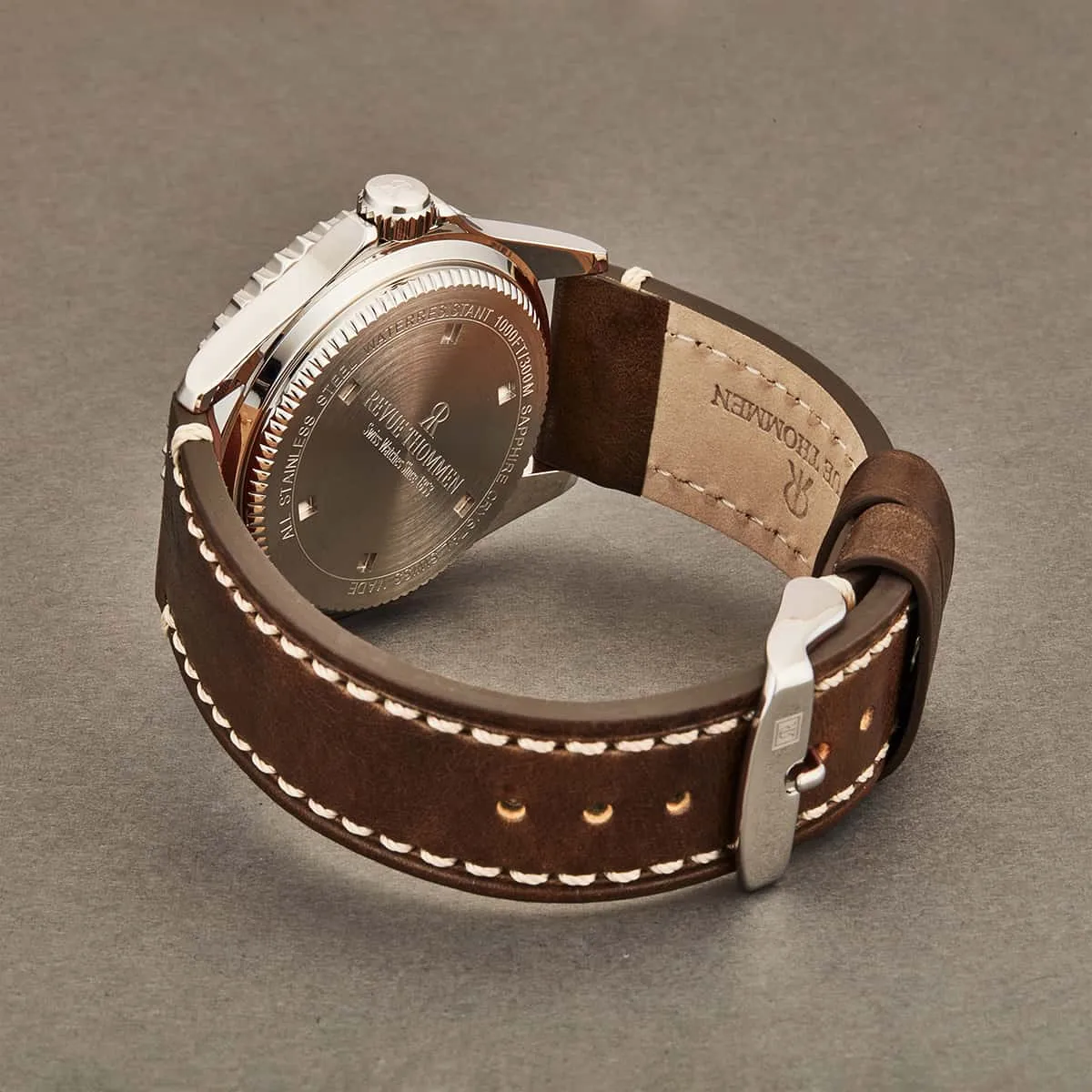 Revue Thommen's Men's 17571.2527 'Diver' Silver Dial Light Brown Leather Strap Swiss Automatic Watch
