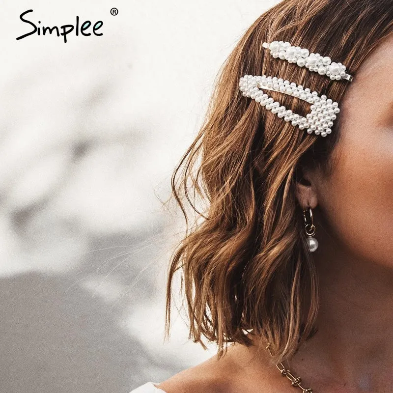 Simplee Fashion pearl hair clip Women