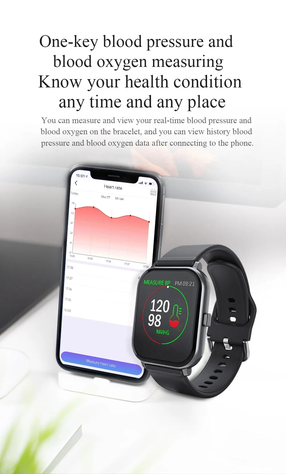 T55 Smart Watch with Heart Rate and Blood Pressure Monitor, Chronograph, Pedometer and more