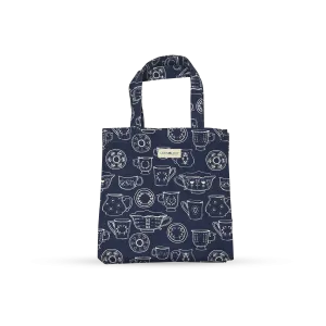 Tall Acrylic Coated Lunch Bag - Cup & Saucer - Navy
