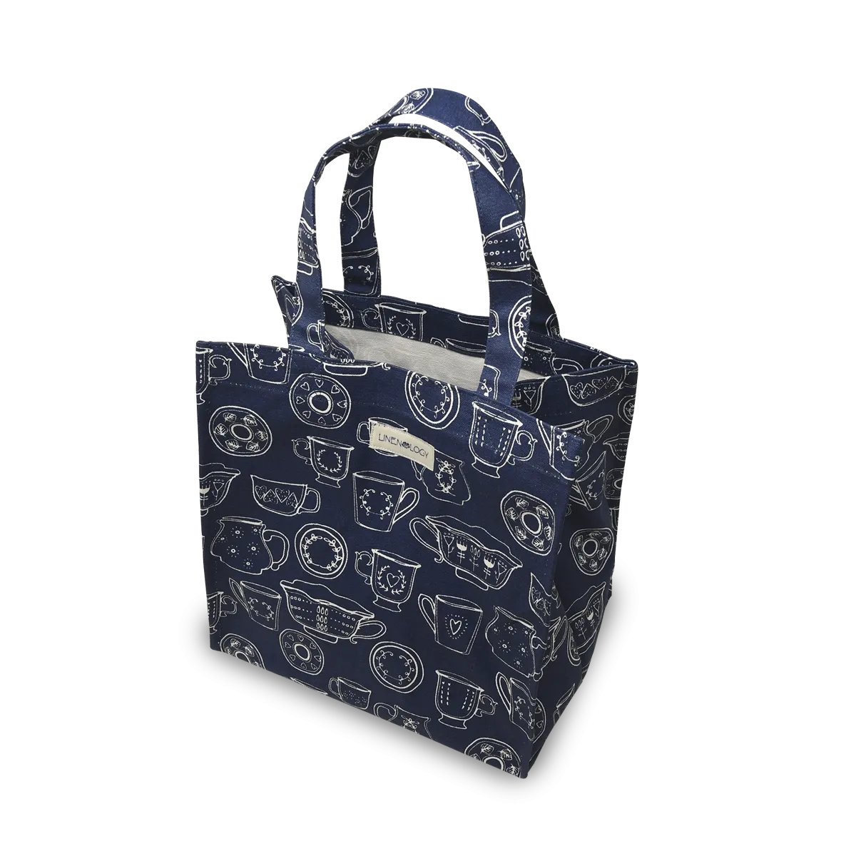 Tall Acrylic Coated Lunch Bag - Cup & Saucer - Navy