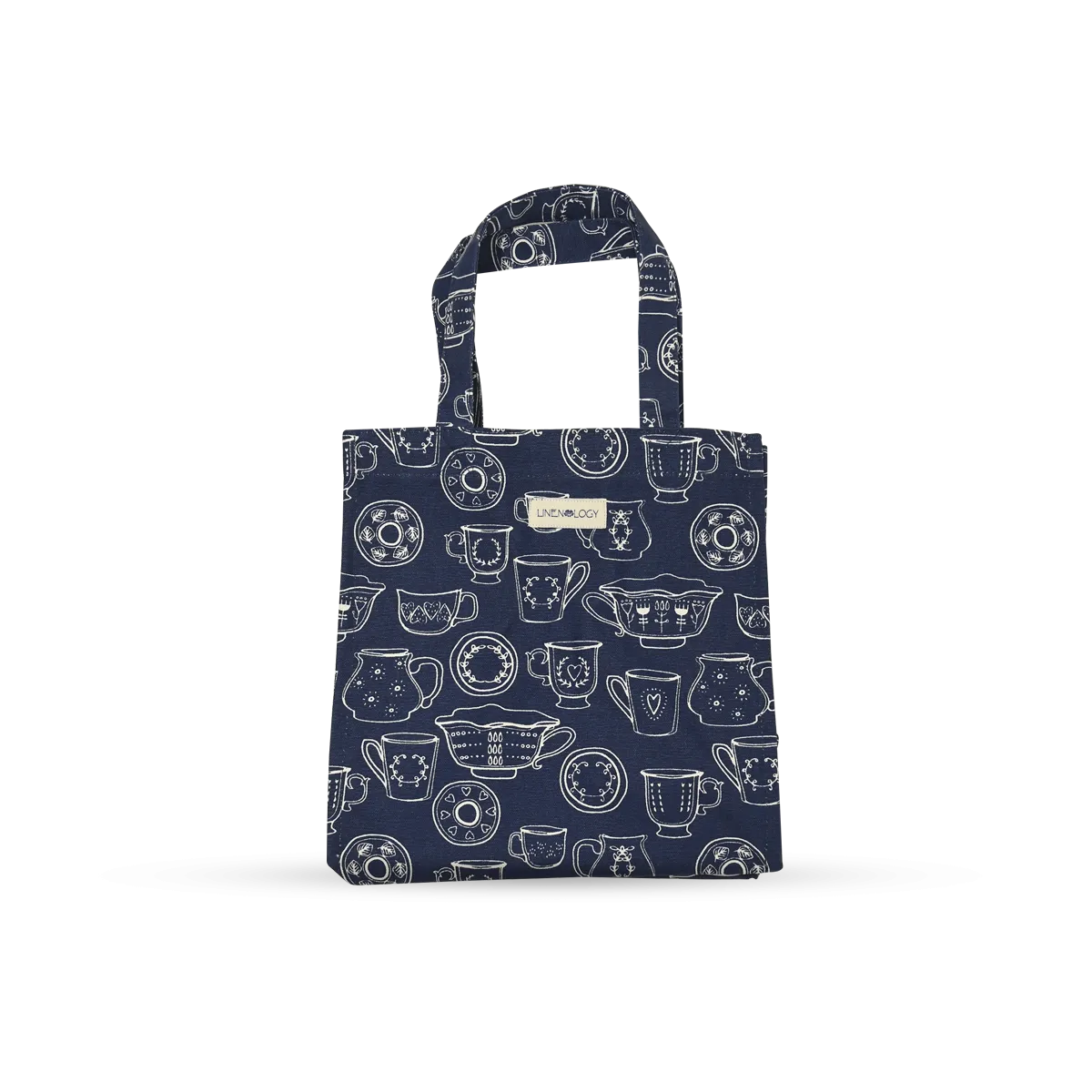 Tall Acrylic Coated Lunch Bag - Cup & Saucer - Navy