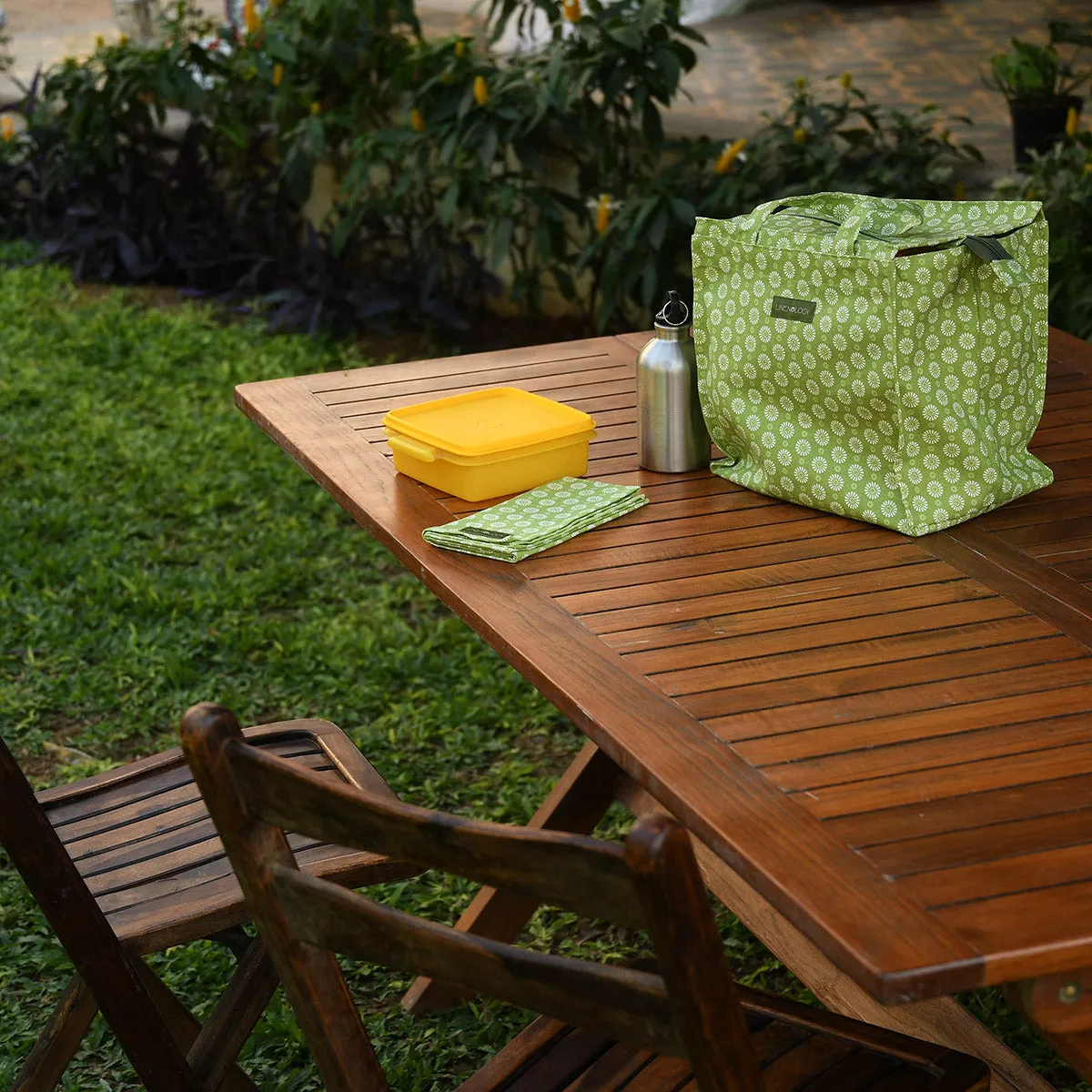Tall Acrylic Coated Lunch Bag with Zip - Geo Lime
