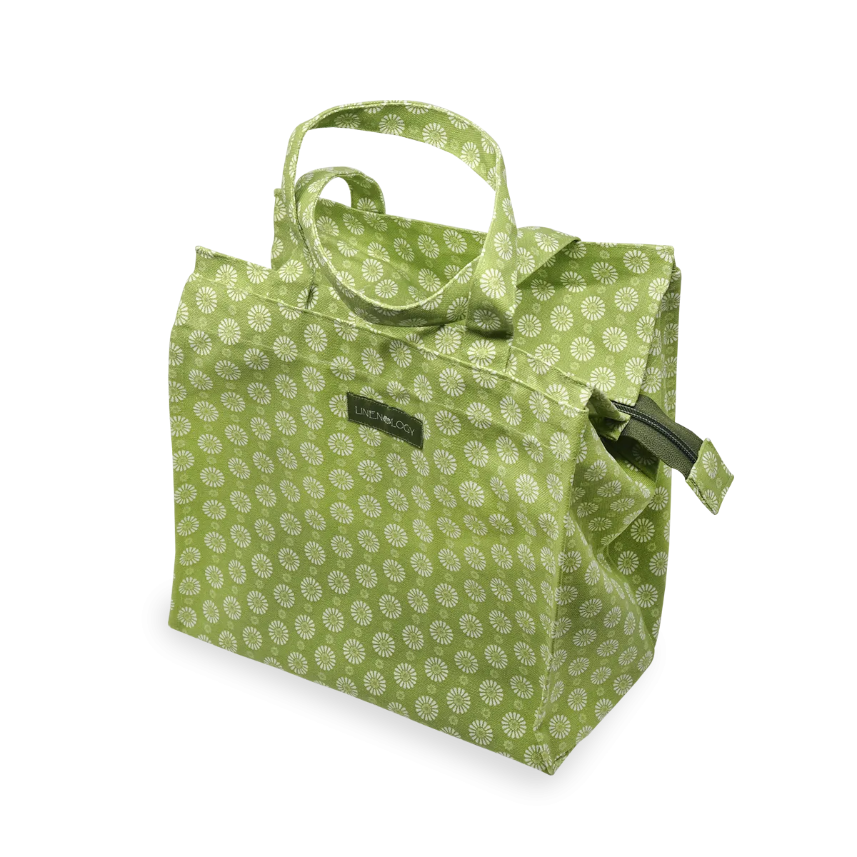 Tall Acrylic Coated Lunch Bag with Zip - Geo Lime