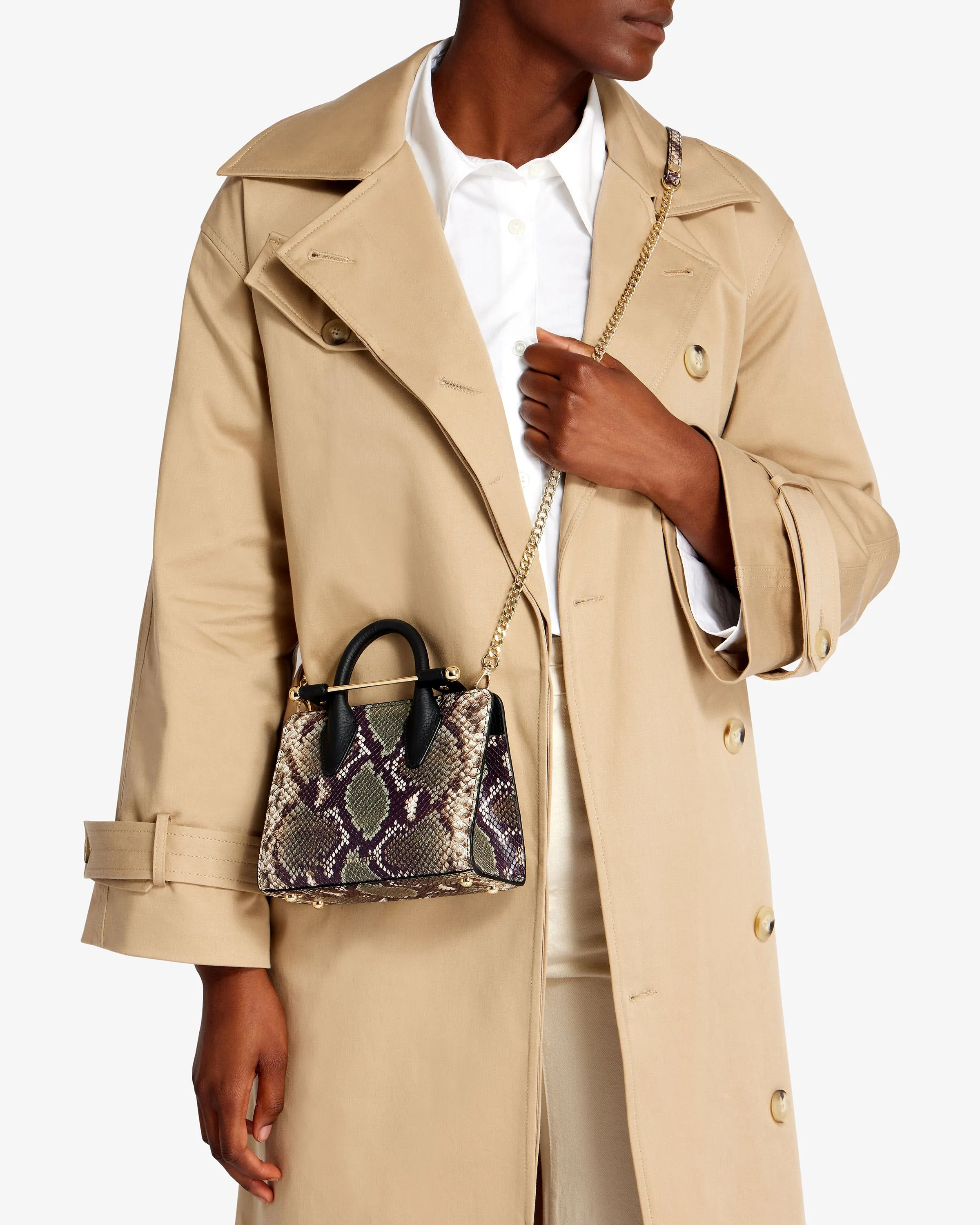 The Strathberry Nano Tote - Snake-Embossed Leather Slate Green